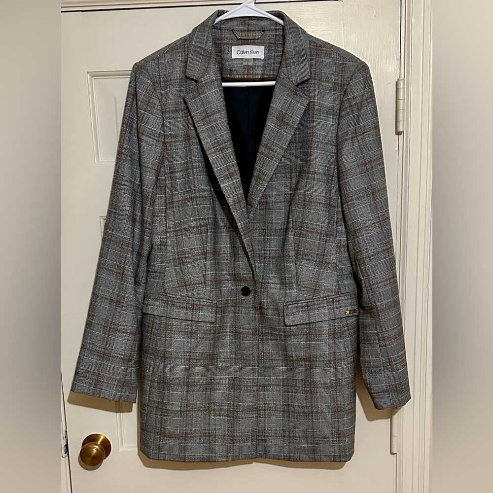 Calvin Klein Charcoal Plaid Jacket blazer size 16 grey